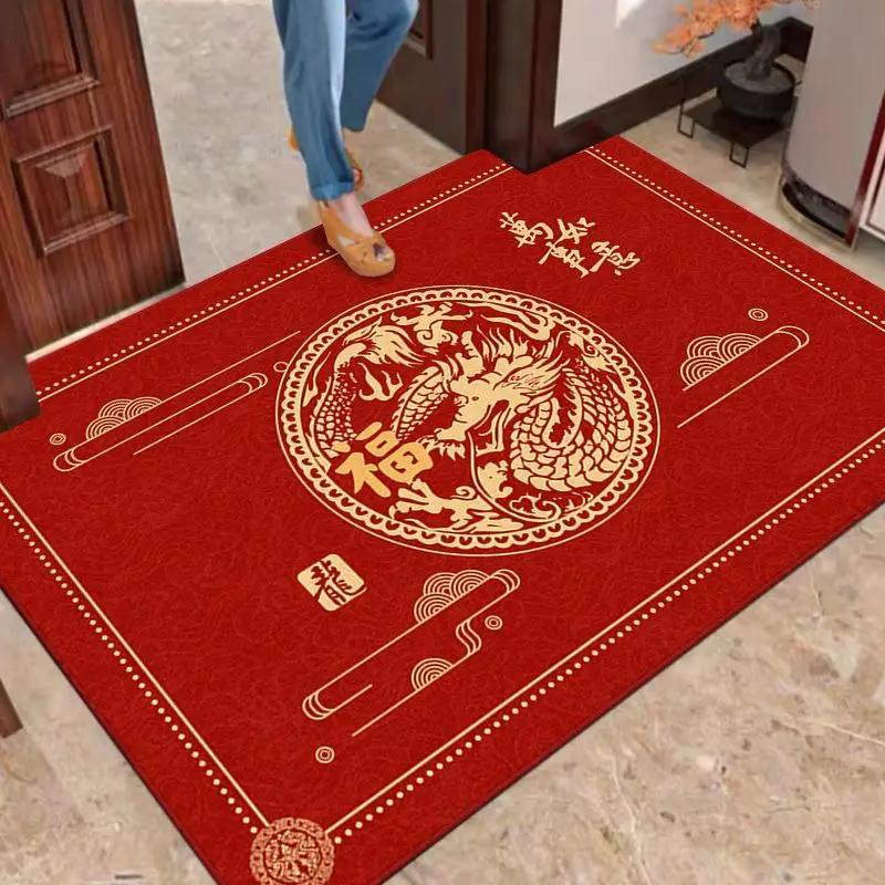 VIKAMA Chinese New Year Entry Door Mat Door Mat Entry And Exit Safe Red Festive Doormat Fu Character Carpet Home Decoration