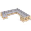Vidaxl 11-Cz. Garden Lounge Set, Grey Cushions, Pine
