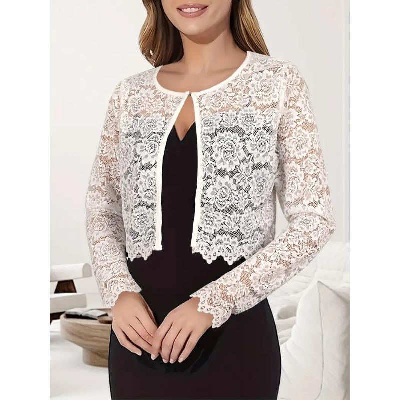 Vår og Høst Ny Rundhals Langermet Mote Damers Blonder Kort Design Strikket Cardigan