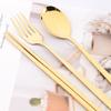 24pcs Black Gold Dinnerware Fork Spoon Chopsticks Cutlery Set Mirror Stainless Steel Flatware Western Party Kitchen Tableware