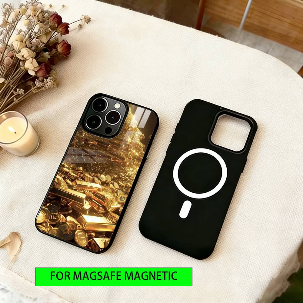 

Gold Coins and Cash Phone Case For iPhone17,16,15,14,13,12,11 Plus,Pro Magnetic with Magsafe Wireless Charging iPhone16