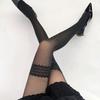 Women Faux Thigh High Socks Pantyhose Japanese Jacquard Patchwork Sheer Thin Stockings Mock Suspender Tights Hosiery
