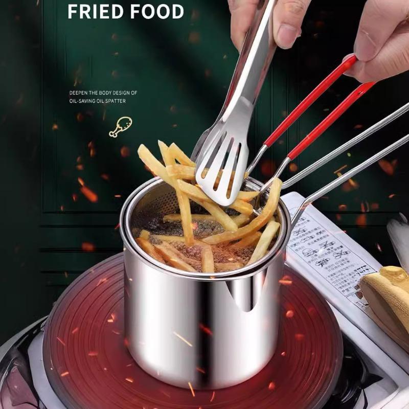 304 Stainless Steel Deep Fryer with Frying Basket Multifunction Small Pot Kitchen Specific Frying Chicken and Other Cooking Tool