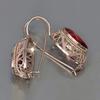 Vintage Open Filigree Oval Red Gem Leverback Drop Earrings Women Retro Ear Jewelry