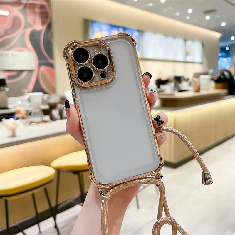 Luxury Shockproof Phone Case For iPhone 16 15 11 12 13 14 Pro Max Xs XR 7 8 Plus SE 16e Crossbody Lanyard Strap Rope Pop Bumper