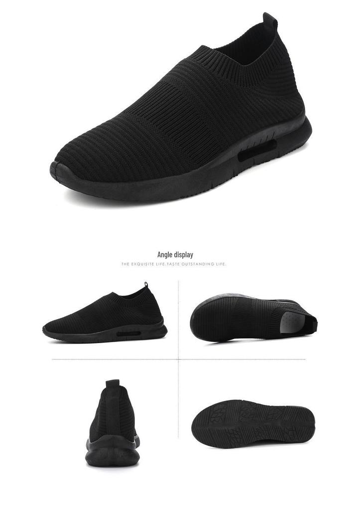 2026 Trendy Black Men's Breathable Flyknit Mesh Running Shoes