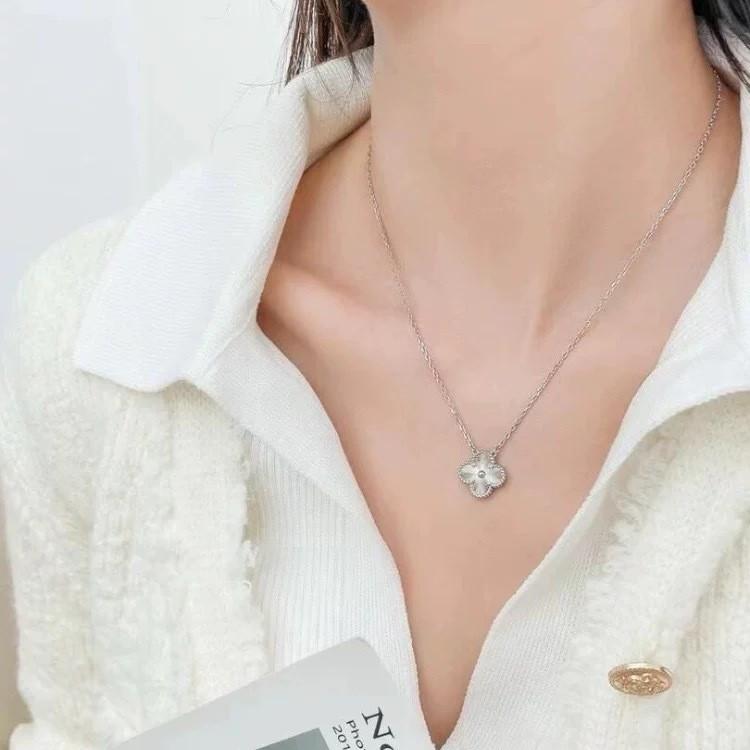 Gold-Plated Nickel Silver Four-Leaf Clover Necklace with Laser Engraved Double-Sided Pendant