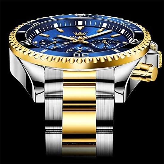 OLEVS Watch Men Popular Wristwatch Quartz Fashion Business Chronograph Stainless Steel Waterproof Date Male Gift Blue