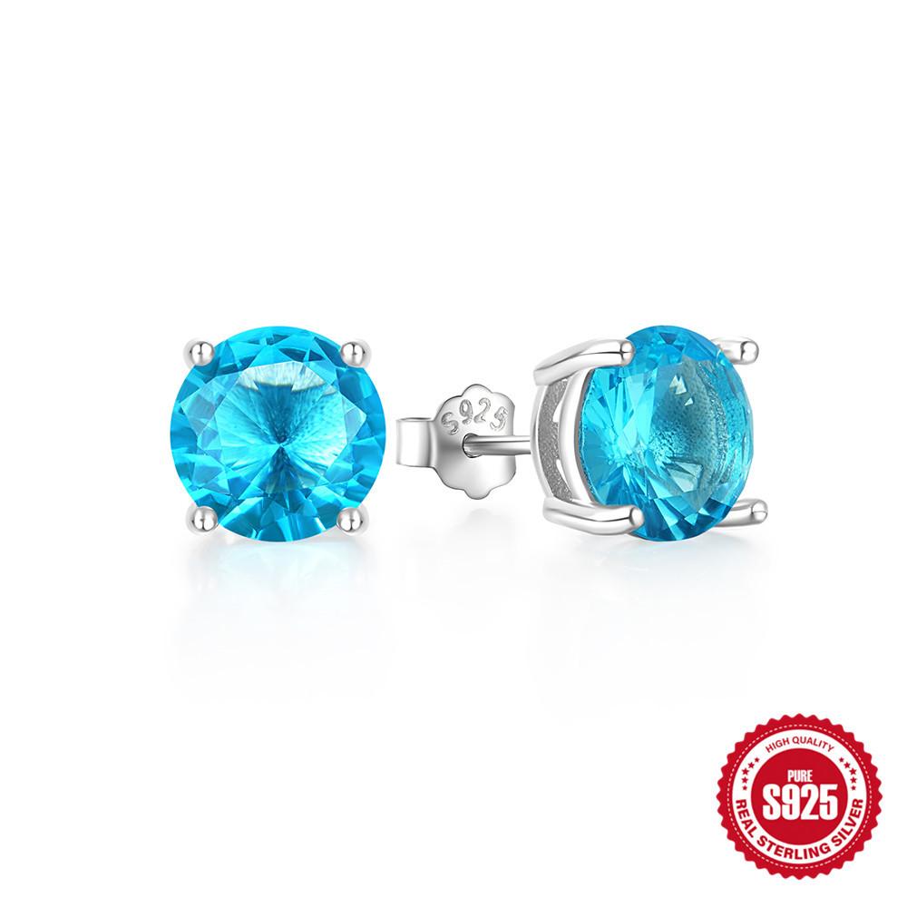 

Stylish And Simple Sea Blue White Gold Stud Earrings S925 Sterling Silver Classic Four-Claw Diamond-Encrusted Daily Matching Stud Earrings 925 Silver біле золото кольору