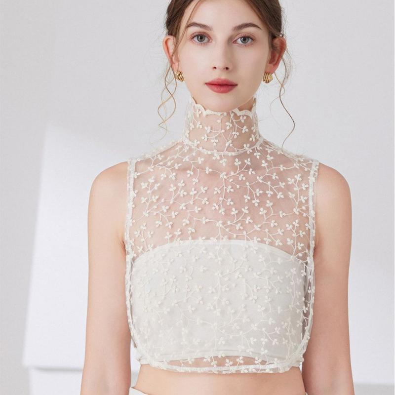 Perfect Match Elegant Ruffle Stand Up Collar For Women Girls Detachable Half Shirt Blouse False Collar Flower Hollow Out Decorative Collars