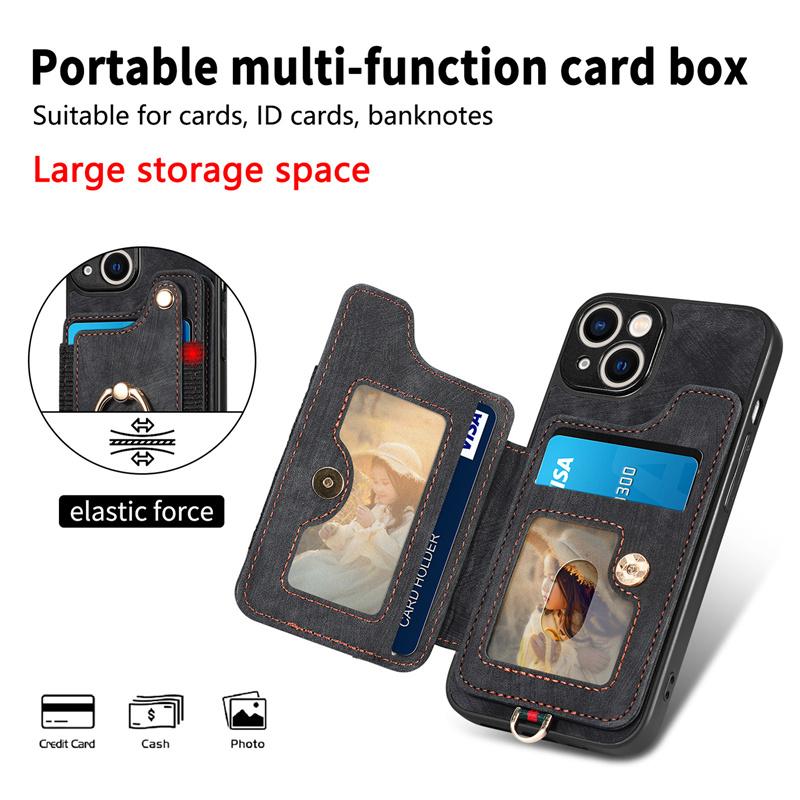 Luxury Retro PU Leather Phone Case With Magnetic Wallet Card Slot Ring Holder Phone Cover for iPhone 15 14 13 Pro Max