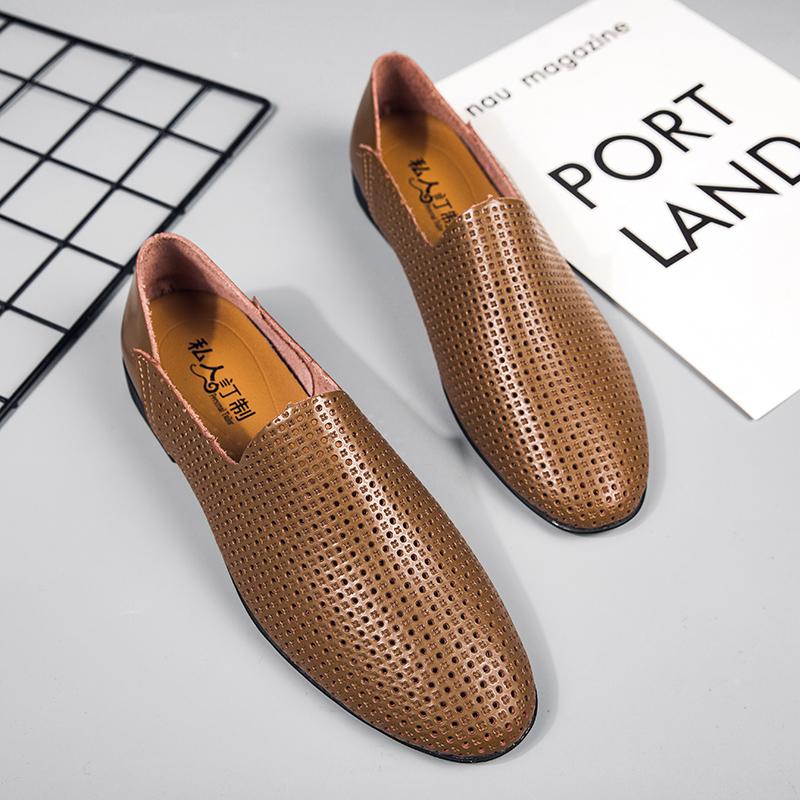 Pánské mokasíny z pravé kůže, módní pánské obchodní boty, prodyšné pánské nazouvací boty, duté boty pro řízení, letní mokasíny
