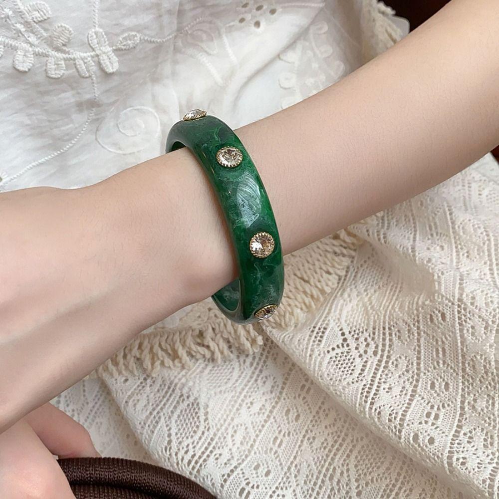 Colorful Acrylic Bangle Zircon Retro Hand Ring Creative Rhinestone Colored Bracelet  Decoration