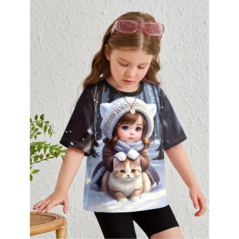 Girls' Clothing Fashion Casual T-Shirts 3d Print Cute Personality Daily Girls' T-Shirts Summer Short Sleeved T-Shirts