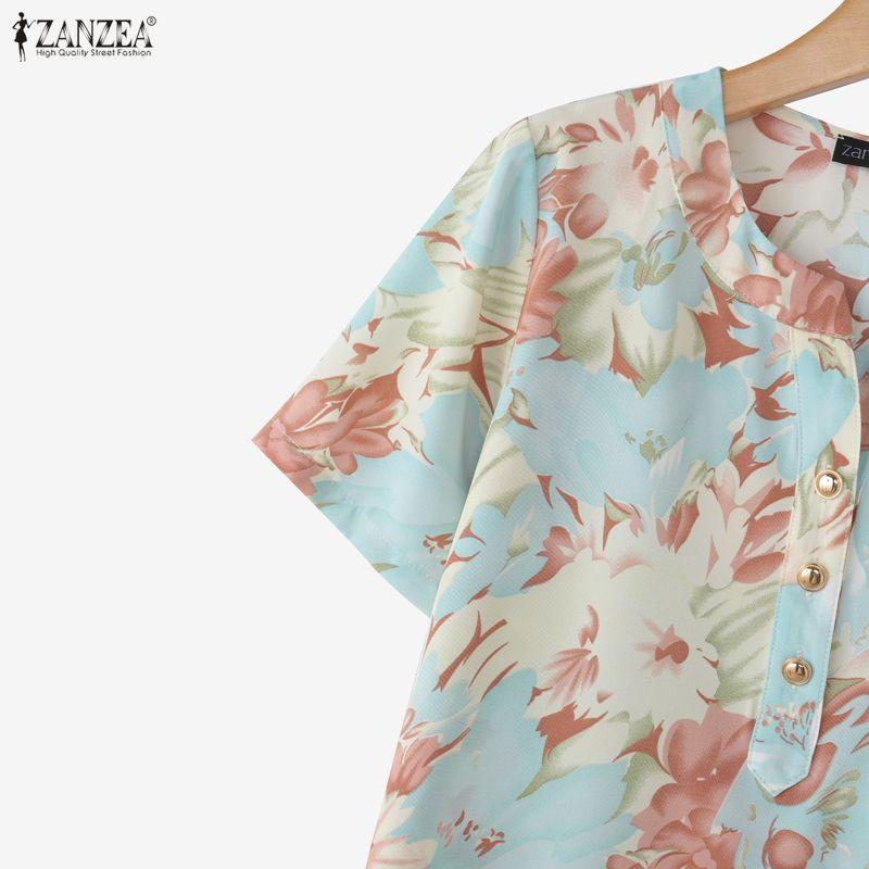 ZANZEA Women Casual Round Neck Short Sleeve Print Dress