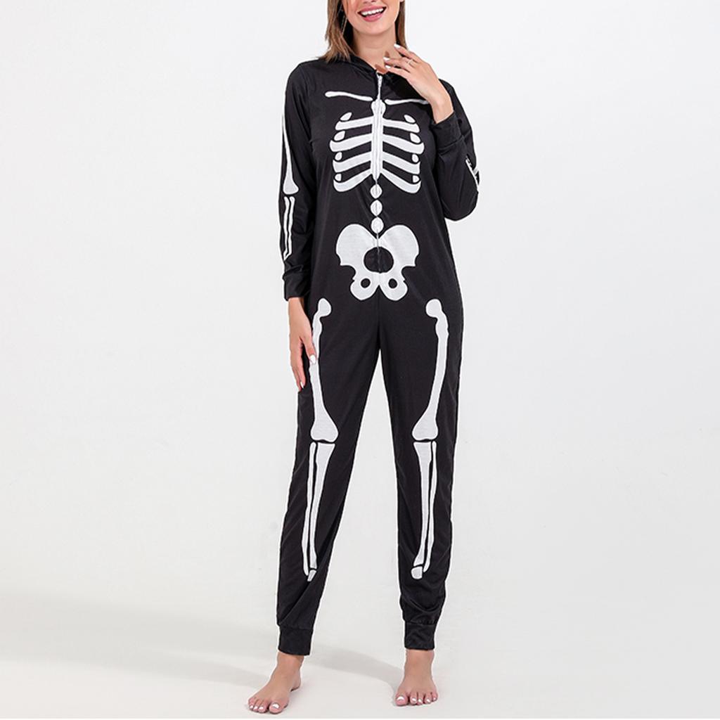 Halloween Family Jammies Skeleton Printing One Piece Sleepwear Outfits for Holiday Party Black KIDS 4 5Y