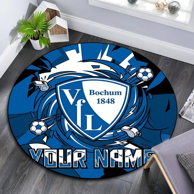 Custom Name VfL Bochum Round Area Rug,Carpet Rug for Living Room Bedroom Sofa Playroom Decor,Non-slip Floor Mat