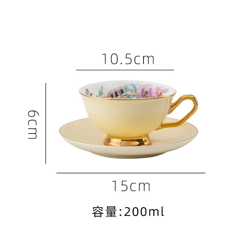 Keramik-Kaffeetasse mit Teller, goldfarben umrandet, farbig glasierte Kaffeetassen aus Porzellan, Nachmittagsteetasse, Blumen-Teetasse, Nachmittagsteetassen