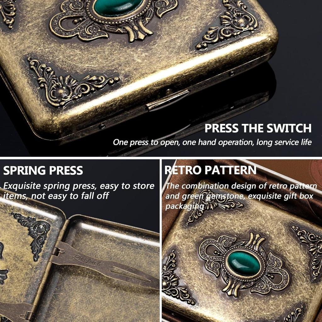 Vintage Metal Cigarette Case Box with Double Sided Spring Clip Open Retro Cigarete Case for Regular Cigarettes Men Gifts