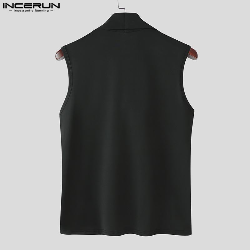 INCERUN Men Swing Collar Sleeveless Glitter Patchwork Casual Party Tank Tops
