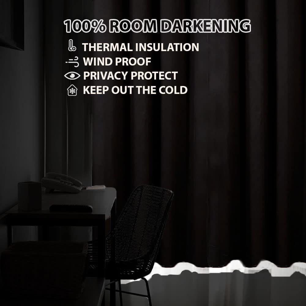 Pack of 2 100% Room Darkening Blackout Curtain Thermal Insulated, Heavy Panels, Black