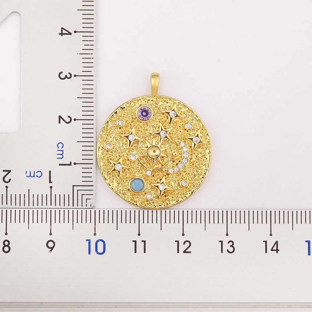 QIKU Romantic Sun/Star/Moon Pattern Round Pendant Gold Plated Copper Cubic Zirconia Necklace Women Jewelry Accessories Girl Gift