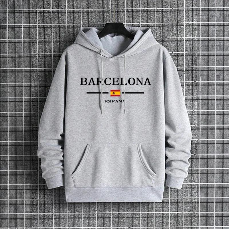 Autumn Winter Male Trendy Casual Streetwear Hoody Barcelona Print Mens Hoodie Urban Streetwear Fashion Hip Hop Hooded Sweatshirt