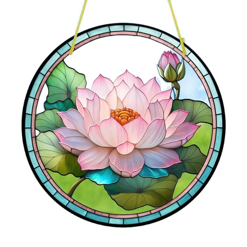 Lotus Flower Printed Acrylic Hanging Sign Suncatchers Stained, Four Seasons Decoration, Novelty Home Decor, Perfect Durable for Bedroom, Store, Office