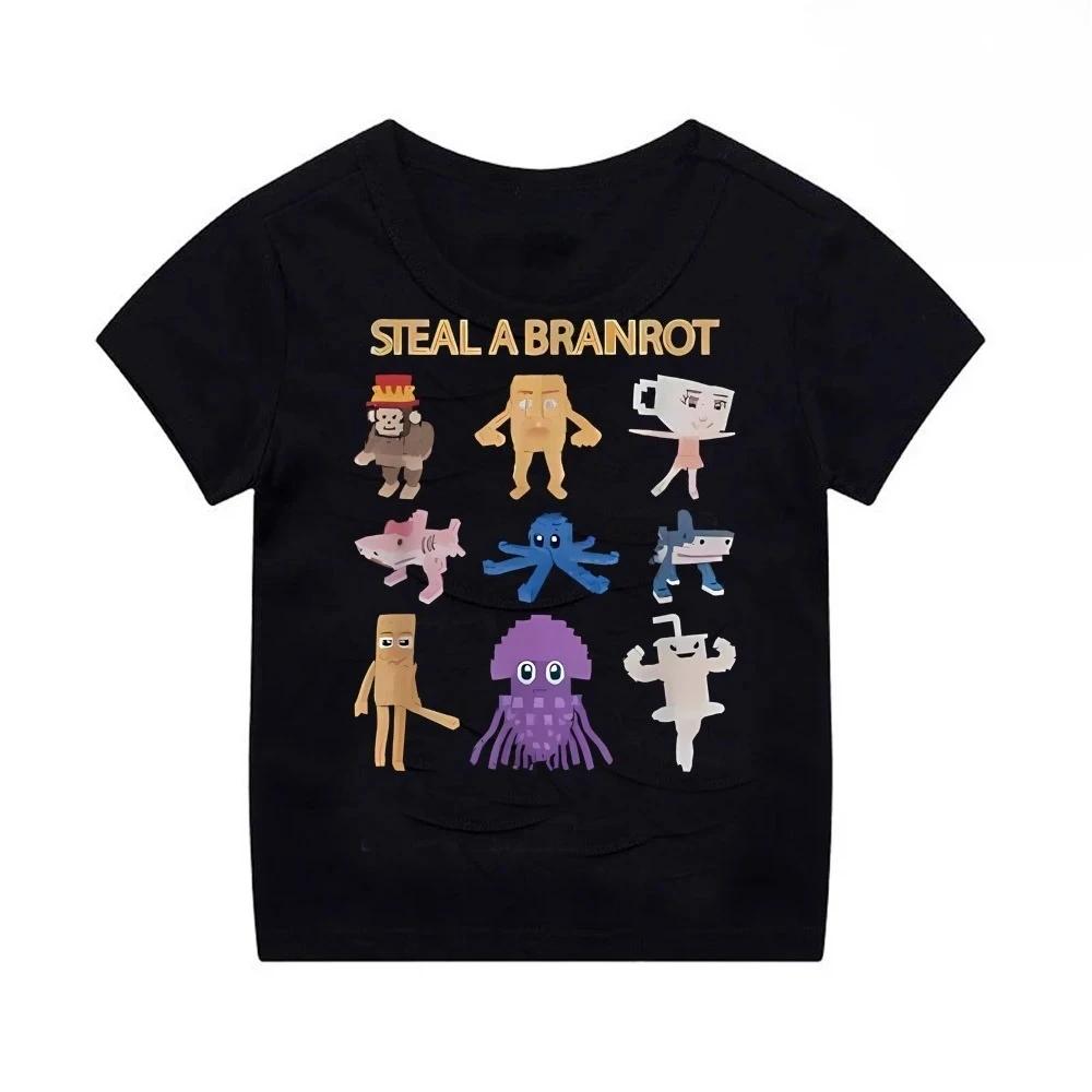Cotton Tshirt for kids Steal A BrainRotfunny Tshirt for gamer kidsItalian cartoon Brainrot Tshirt for kids Y2kbaby Tshirt