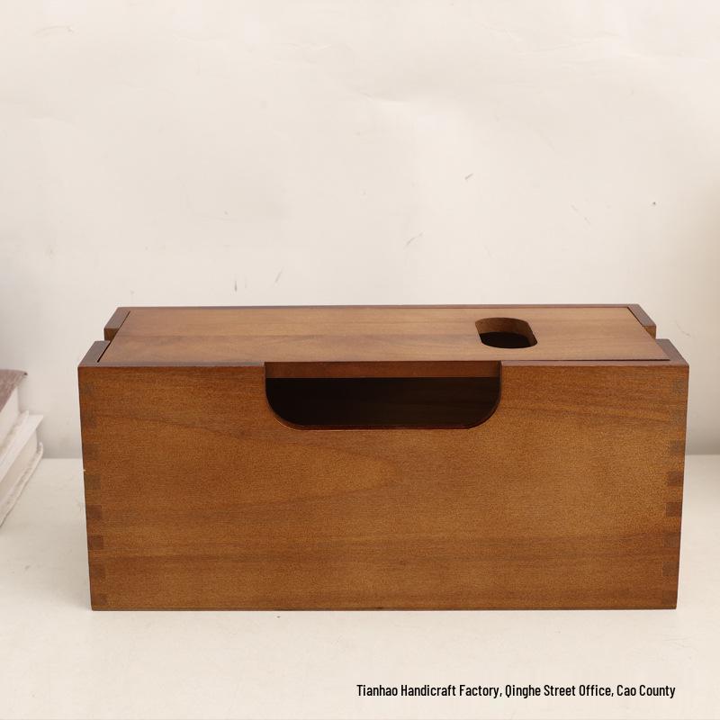 Wooden Cable Organizer Box - Under-Desk Power Strip & Charger Concealer