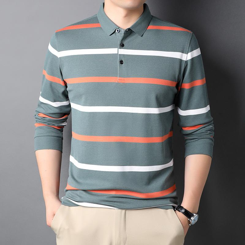 

Футболка с длинными рукавами, одежда для весны и осени для людей среднего возраста, новая полосатая рубашка с цветными блоками, модная повседневная мужская одежда 3XL