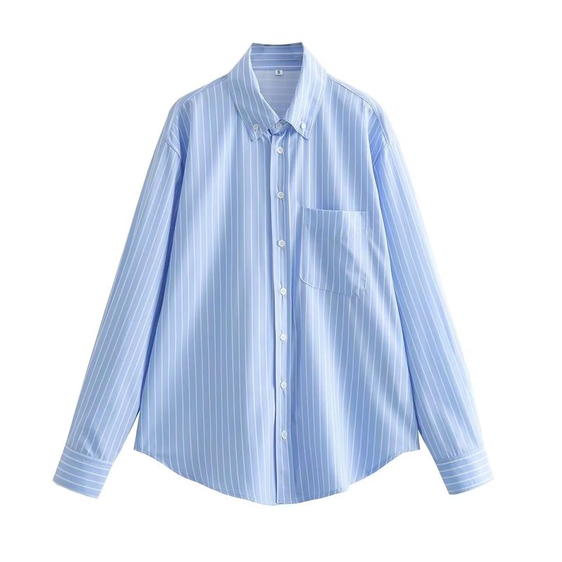 Kaslead New Arrival Women's Fashion Style Stylish Simple and Versatile Stripes Poplin Shirt 8717631