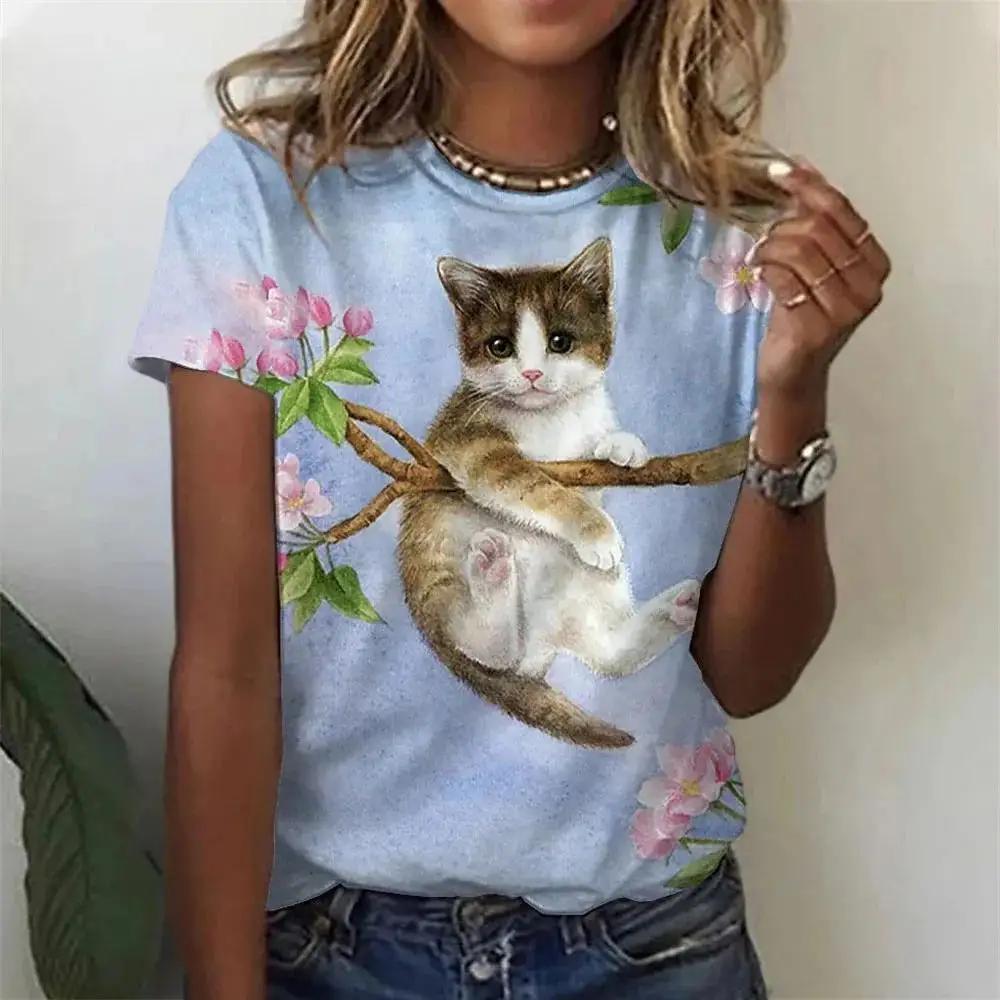 Fashionable Cute New Cat for Men's T-Shirts Trend Digital Printing Tee Casual Round Neck Short Sleeved T Shirt