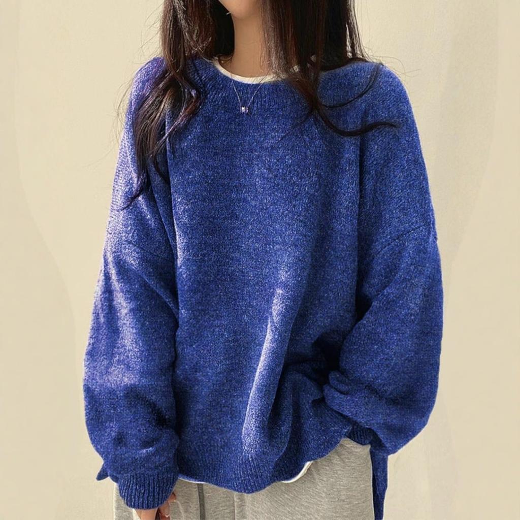 Women's Crew Neck Long Sleeve Knit Sweaters Tops Loose Fit Casual Solid Pullover Jumpers