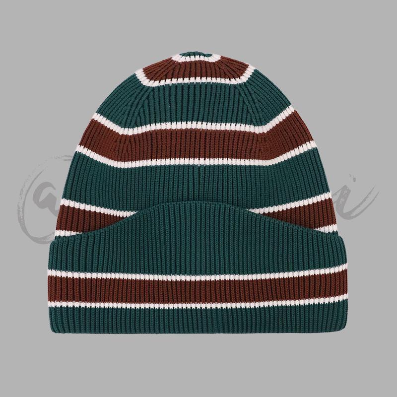 Autumn and Winter Patchwork Striped Keep Warm Knitted Hat Men Women Fashion Color Block Versatile Irregular Knitted Mao Line Hat