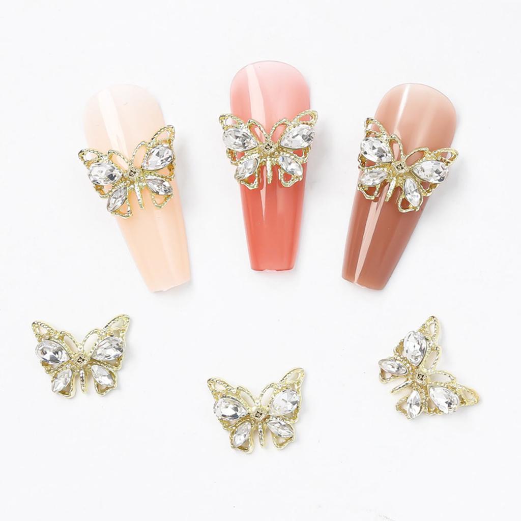 10Pcs Shiny Alloy Butterfly Nail Charms Metal Butterfly Nail Gems Nail Rhinestone 3D Gold Silver Nail Charm Nail Jewelry