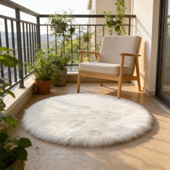 Furry Round Floor Mat Plush Soft Bedroom Rug Solid Color Machine Washable Fluffy Area Rug for Kids Rooms Nursery Living Room