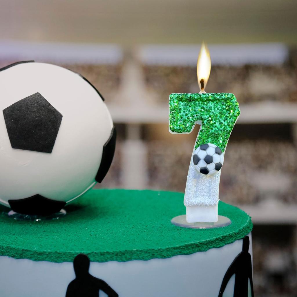 7pcs Birthday Number Candles White Soccer Number 0-9 Birthday Candles for Cake Topper for Kids Adults Party Anniversary Supplies