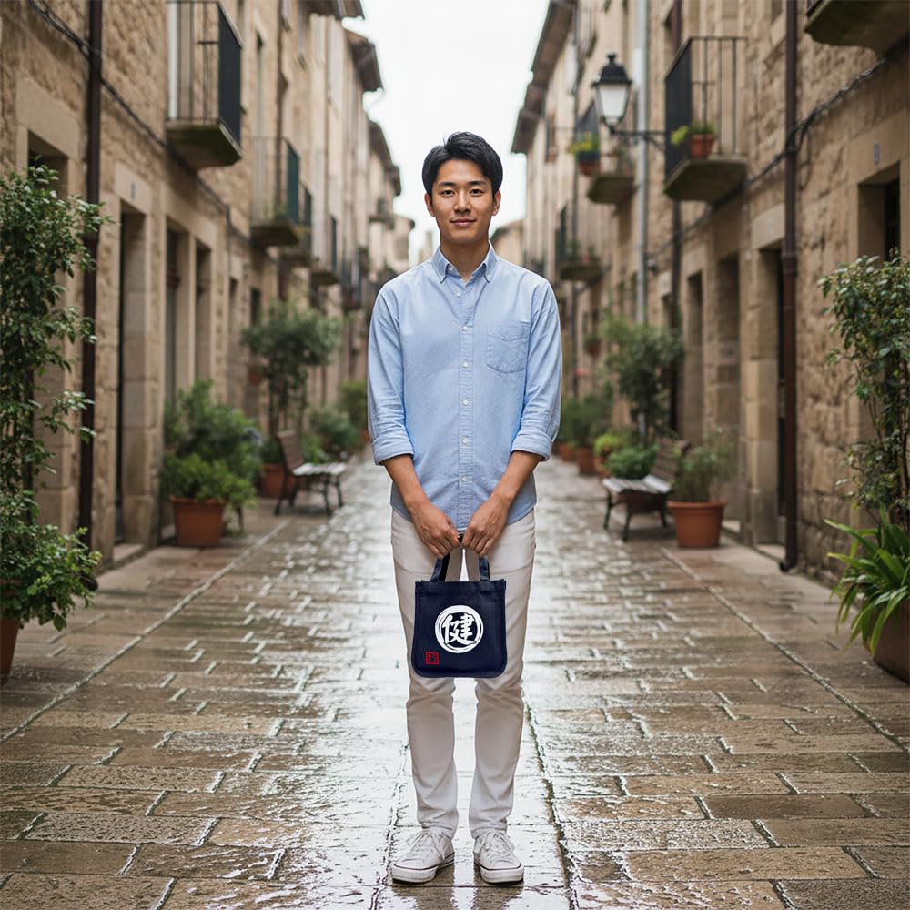 [nc-smile] Custom-made Tote Bag with Kanji Name Print, Heavyweight Cotton Canvas, Handbag, Sub-Bag, Mini Tote, Small (Ken, Midnight Blue)