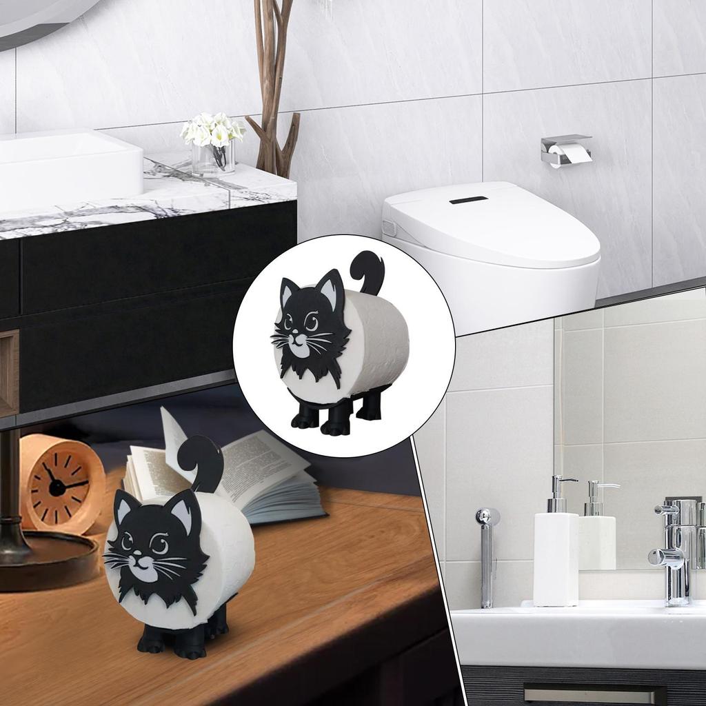3D Printed Cat Toilet Paper Holder Cute Self-Standing Bathroom Tissue Roll Rack Funny Home Decor for Restroom Apartment