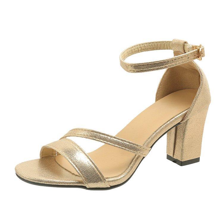 Large Women's Round Toe High Heels And Thick Heeled Sandals