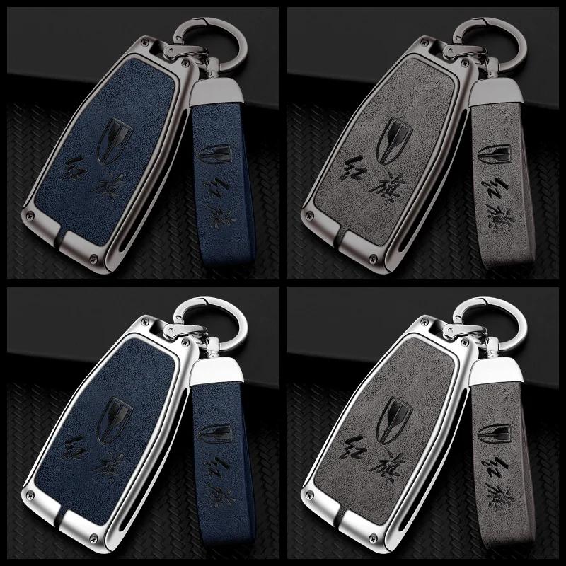 Zinklegierung Auto Schlüsselabdeckung Hülle Halter Schutzhülle für Hongqi HS5 HS7 HS E HS9 Logo Schlüsselanhänger Tasche Set Innenzubehör