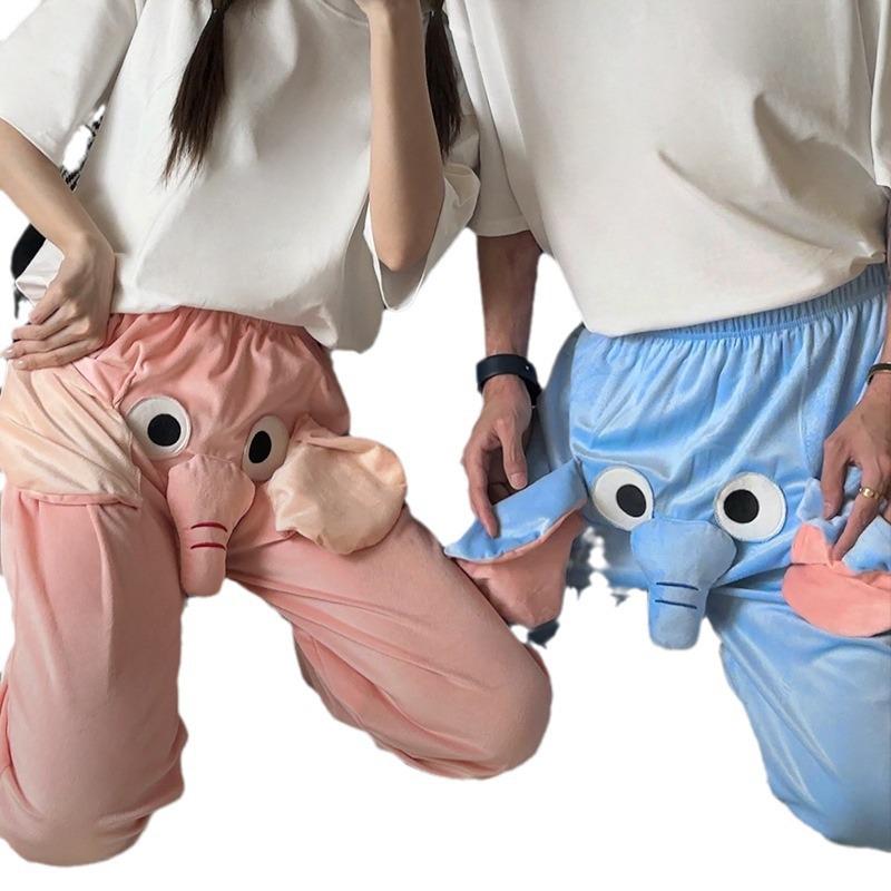 Funny Elephant Nose Couple Pajamas: Cozy Men's and Women's Pants for Autumn & Winter