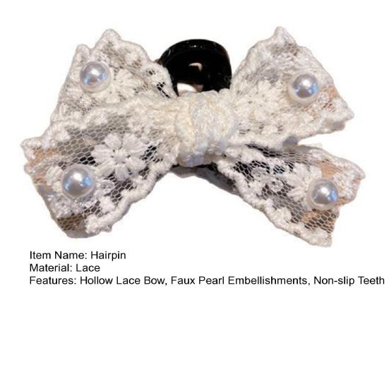 Hairpin Hollow Lace Bow Imitation Pearl Embellishments Hair Clip Spring Summer Lightweight Hair Accessories