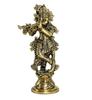 Original Brass Krishna Ji Idol, Makhan Chor, Thakur Ji Murti, Golden - 7 Inches