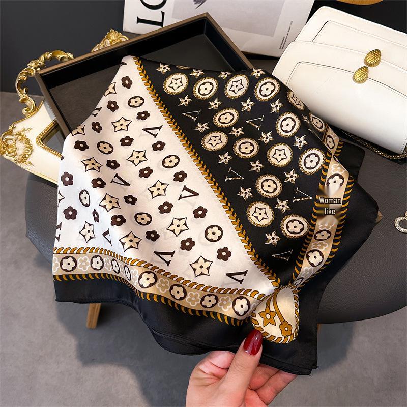 Women's 70cm Leopard Print Silk Scarf - Versatile Square Scarf for Professional and Casual Wear