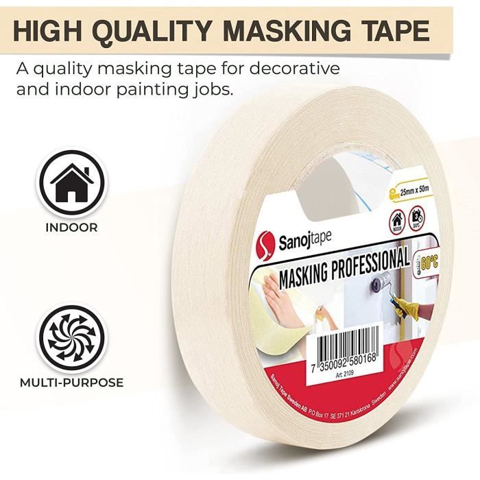 Ruban de Masquage à Usage Général 50mm x 50m | 2 Rouleaux pour les Travaux de Masquage et de Décoration de Peinture D'intérieur[719]