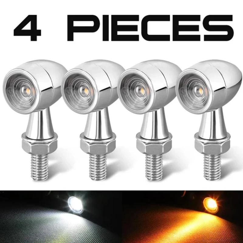 Motorcycle LED Turn Signal Light Chrome Bullet Moto Led Brake Stop Lights 8mm 12V Mini Signal Lamp For Honda Yamaha Cafe Racer