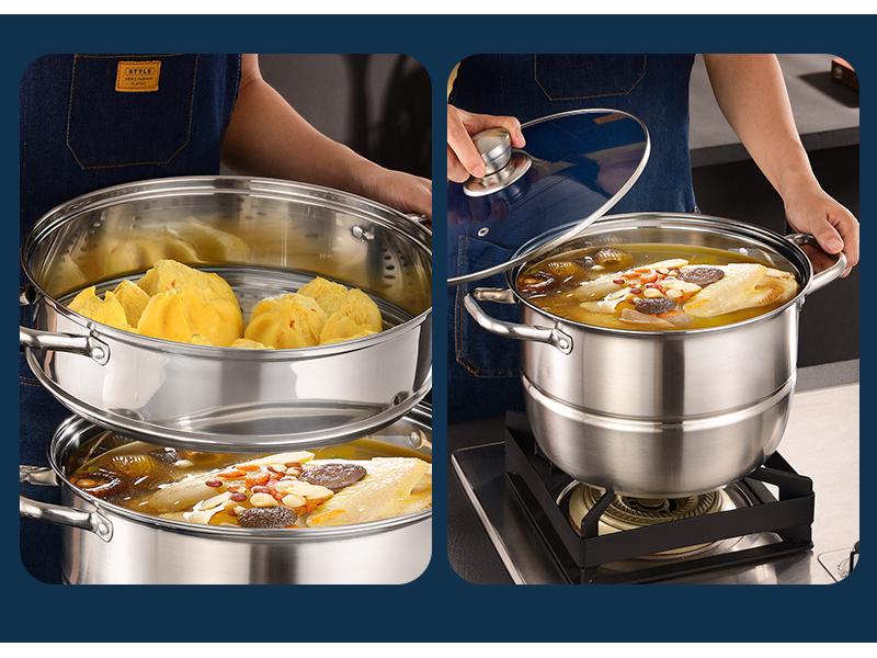 11-Piece Stainless Steel Soup and Steamer Pot Set, Large Sizes 28-36cm for Export Kitchen Cooking