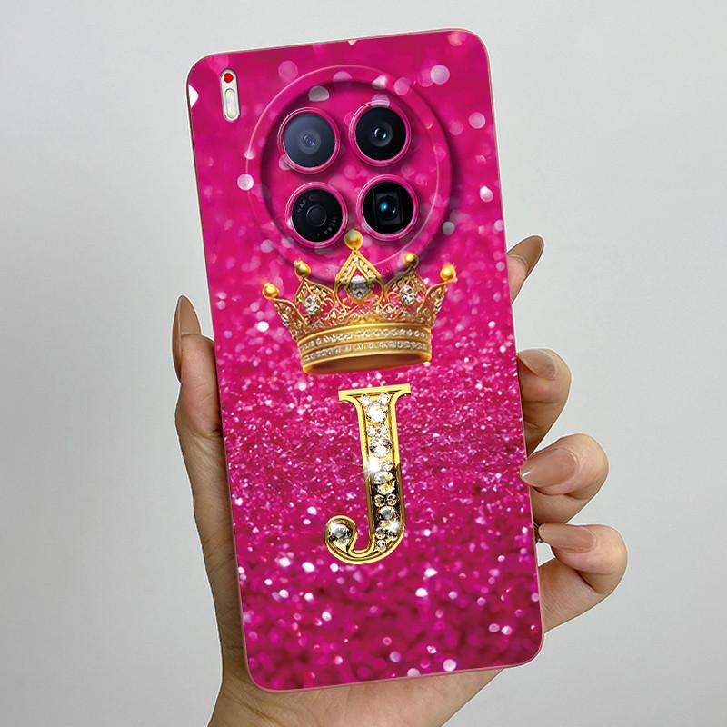 For Tecno Camon 40 Premier 5G CM8 Phone Cases Crown Initial Letter Covers Soft Liquid Silicone Advanced Anti Fingerprint Shell